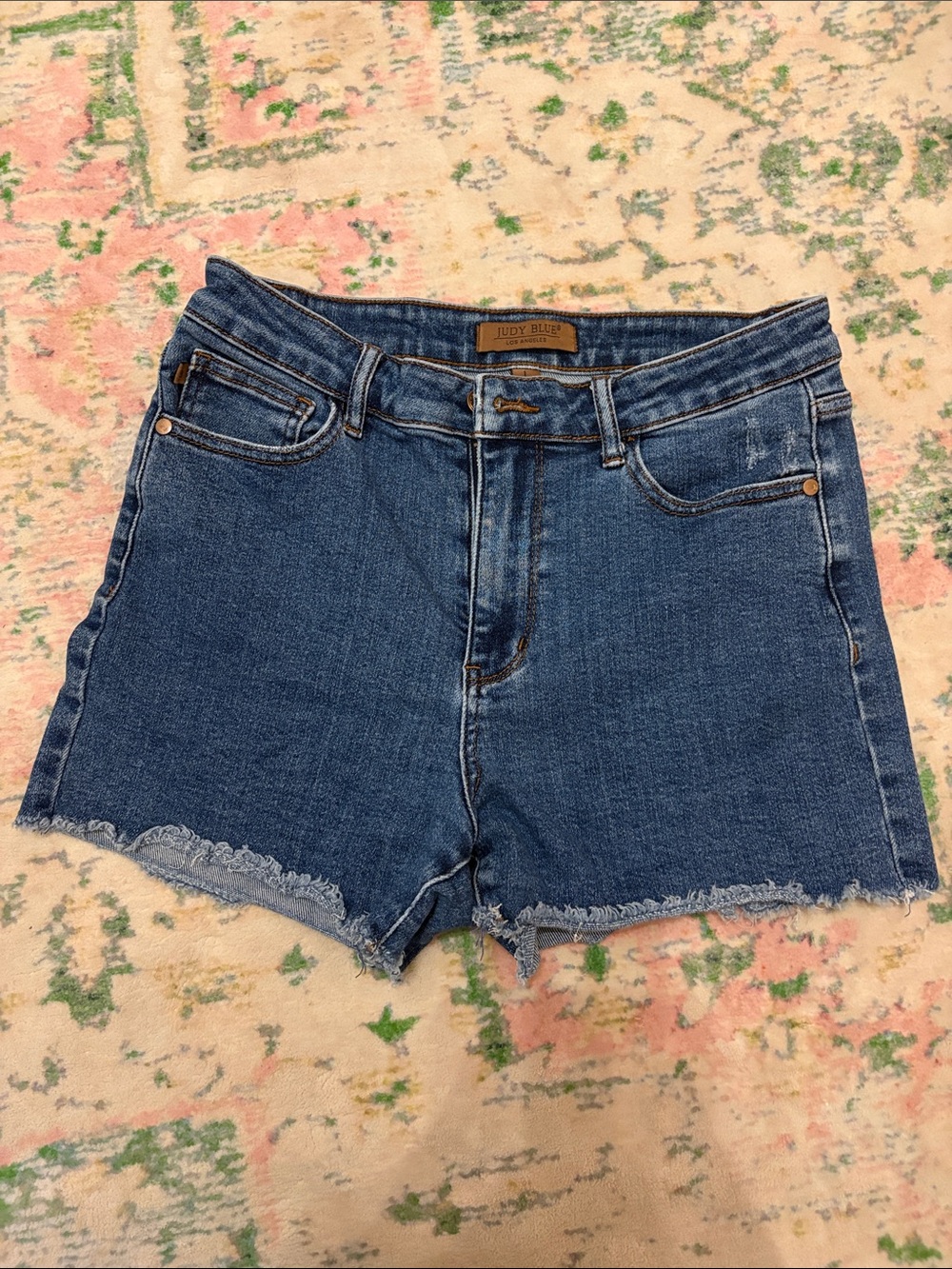 Judy Blue Dark Blue Denim Jean Shorts with Frayed Hem